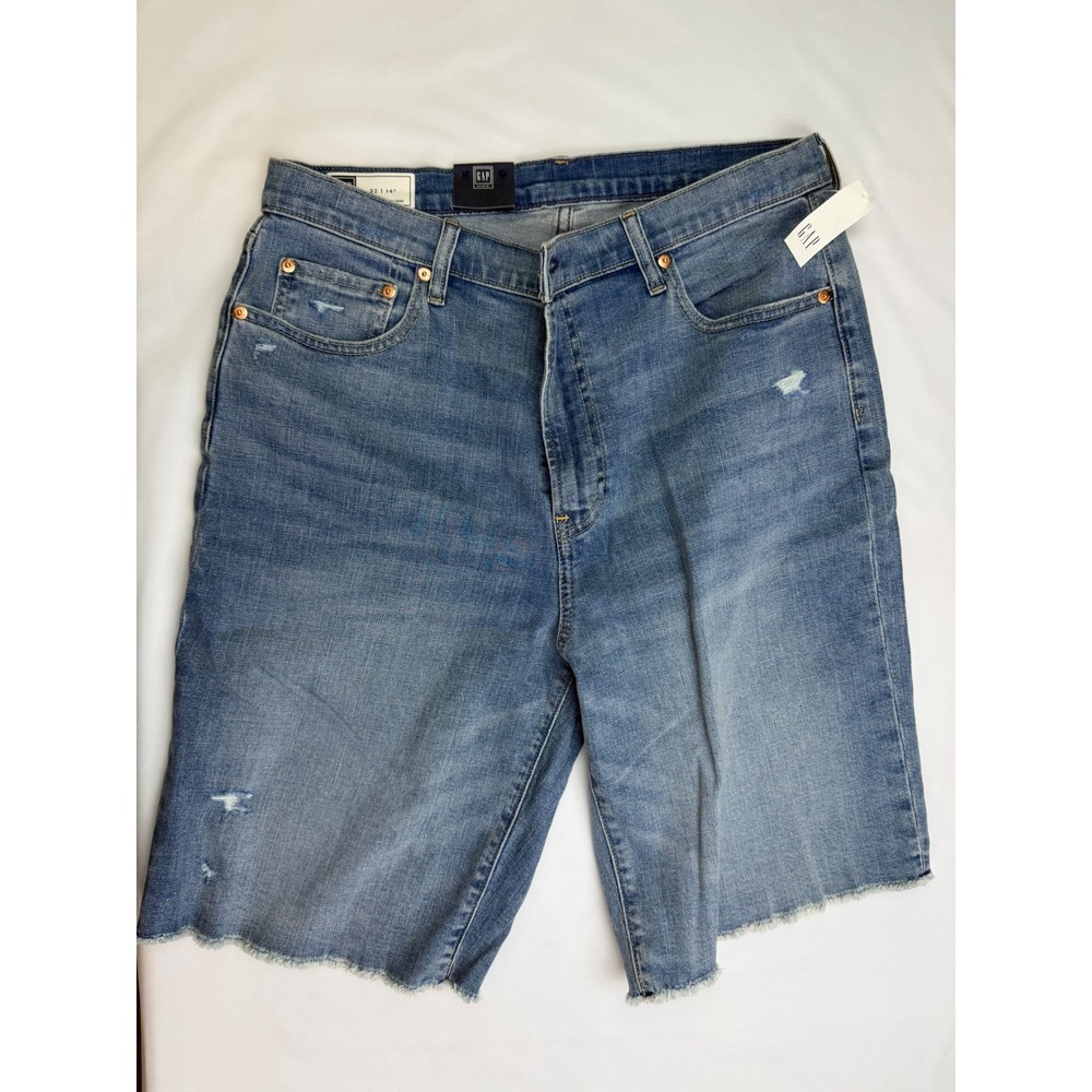 Gap Denim Womens Blue Distressed Bermuda Jean Shorts Raw Hem Size 32 14 Tall NWT